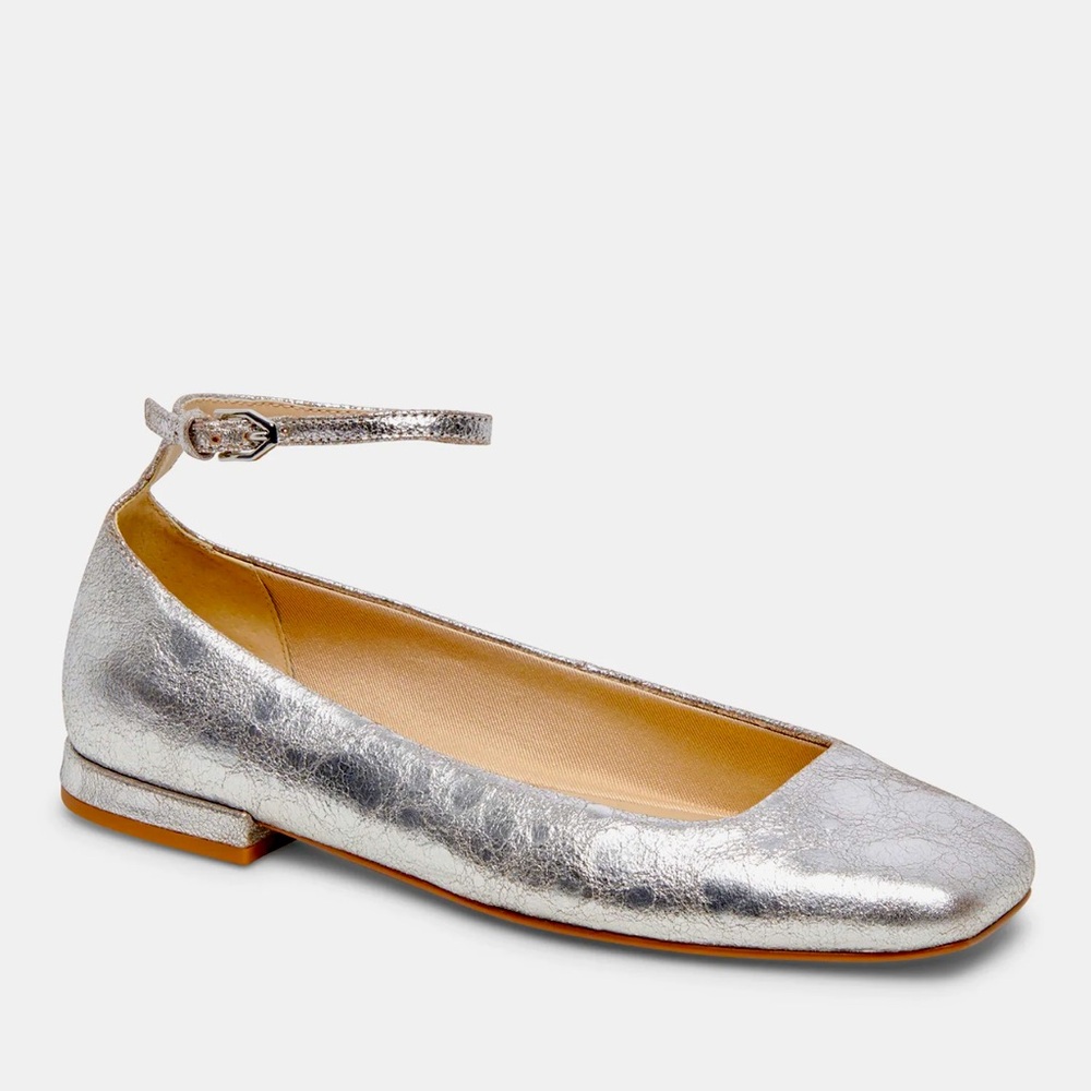 Dolce Vita Ashya Silver Ankle Strap Ballet Flats